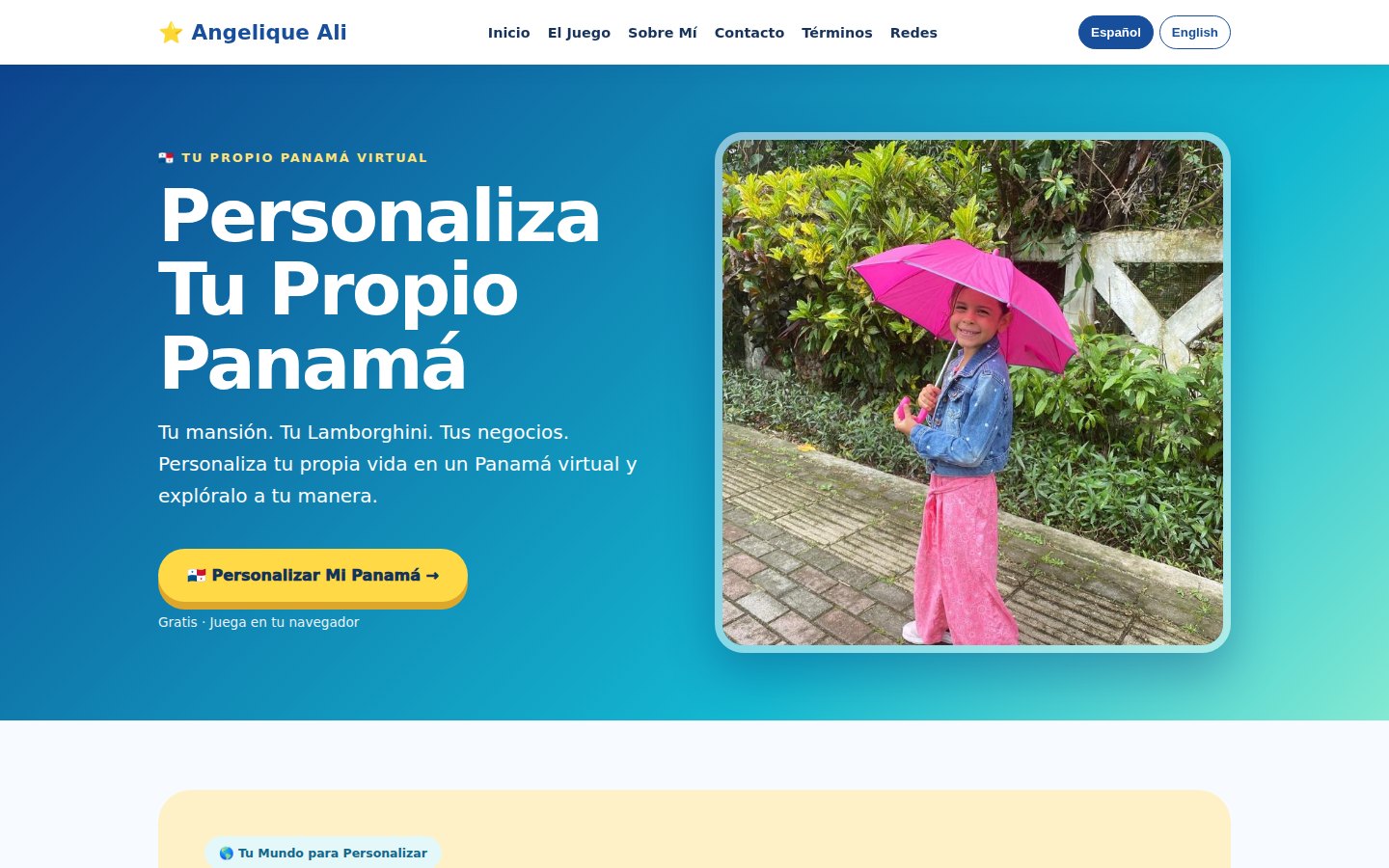Real homepage hero screenshot of Angelique Ali