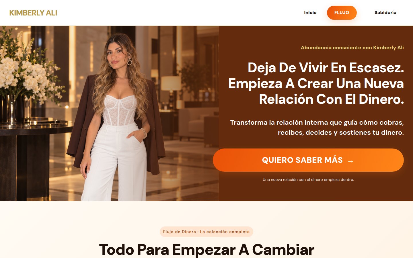 Real homepage hero screenshot of Kimberly Ali